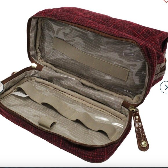 Samantha Brown Vintage TWEED Drop Bottom Toiletry Bag BROWN nwt - Picture 2 of 3